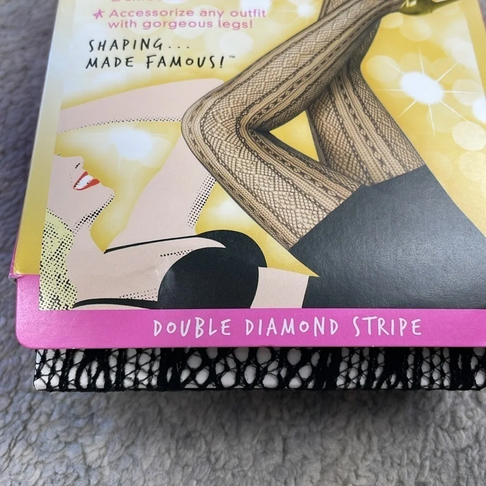 Spanx Star Power Center Stage Shaping Tights Double Diamond Stripe Black Sz B